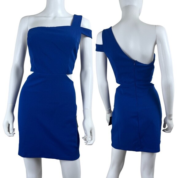 Lulus Women Size L Rearview Mirror Blue One Shoulder Bodycon Mini NEW Dress - Picture 1 of 12